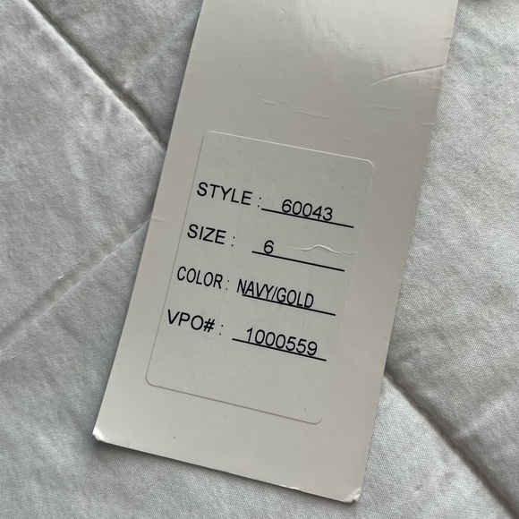 NWT Alyce Paris 60043 Gold Beaded Halter Chiffon Maxi Dress 6 Navy Prom Neutral - Picture 6 of 11